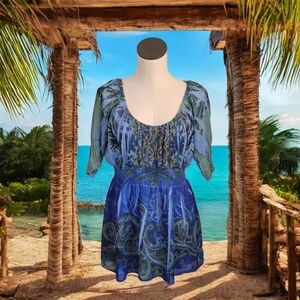 Unity World Wear Blue Paisley Patterned Blouse